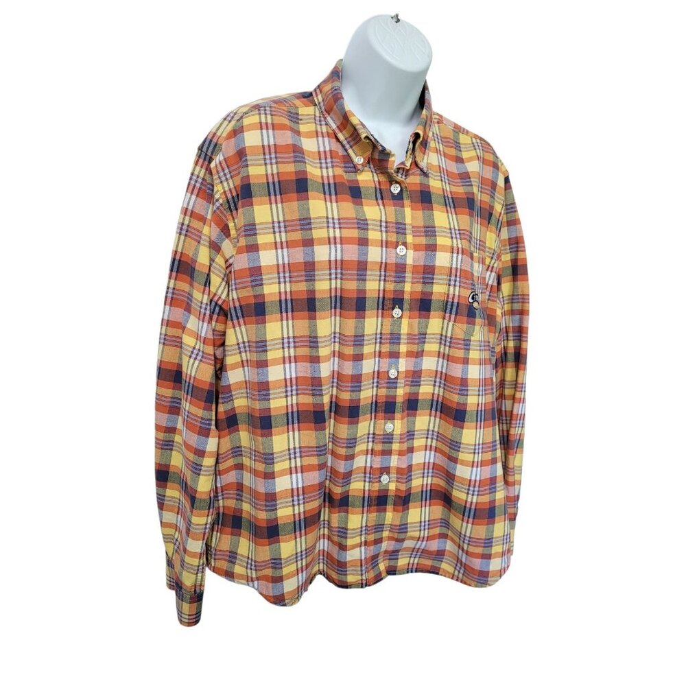 Cruel Girl Shirt Women XL Western Cowgirl Rodeo Button‎ Up Orange Plaid